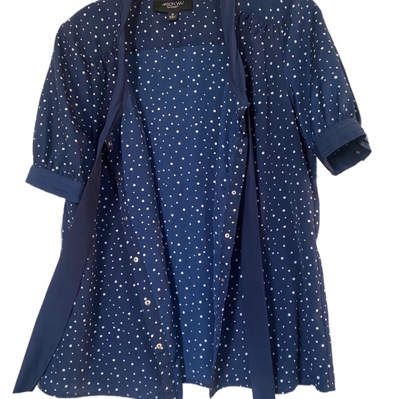 Jason Wu Target Blue Polka Dot Puff Sleeve Button Down Bow Necktie Blouse - Picture 5 of 9